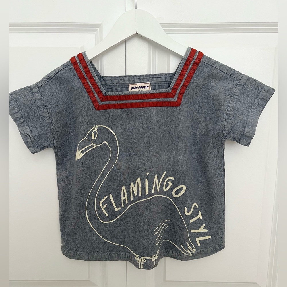 Bobo Choses Blue Flamingo Style Tee 6-7y